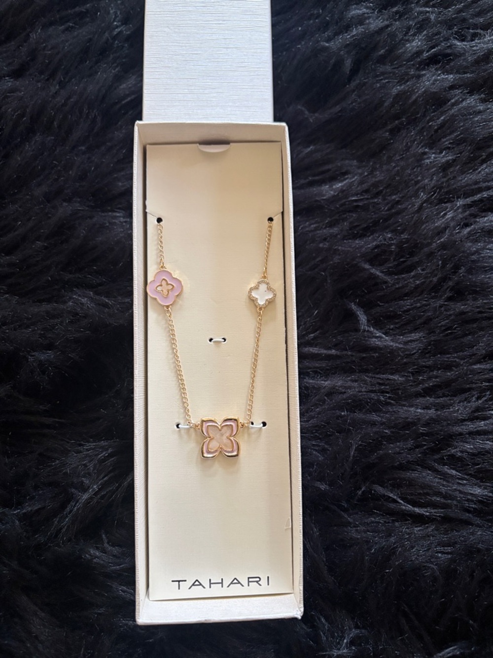 Tahari Gold-Tone Pink & White Floral Station Necklace